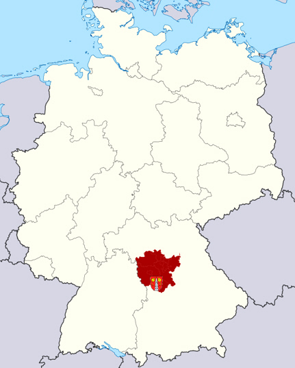 Landkarte der Bundesrepublik Deutschland mit Kennzeichnung des Regierungsbezirks Mittelfranken